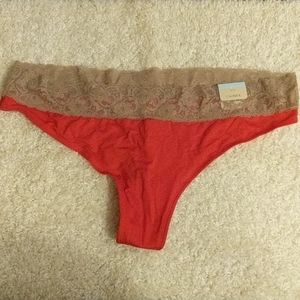 NEW Cacique Red and Tan Lace Thong Panty 14/16